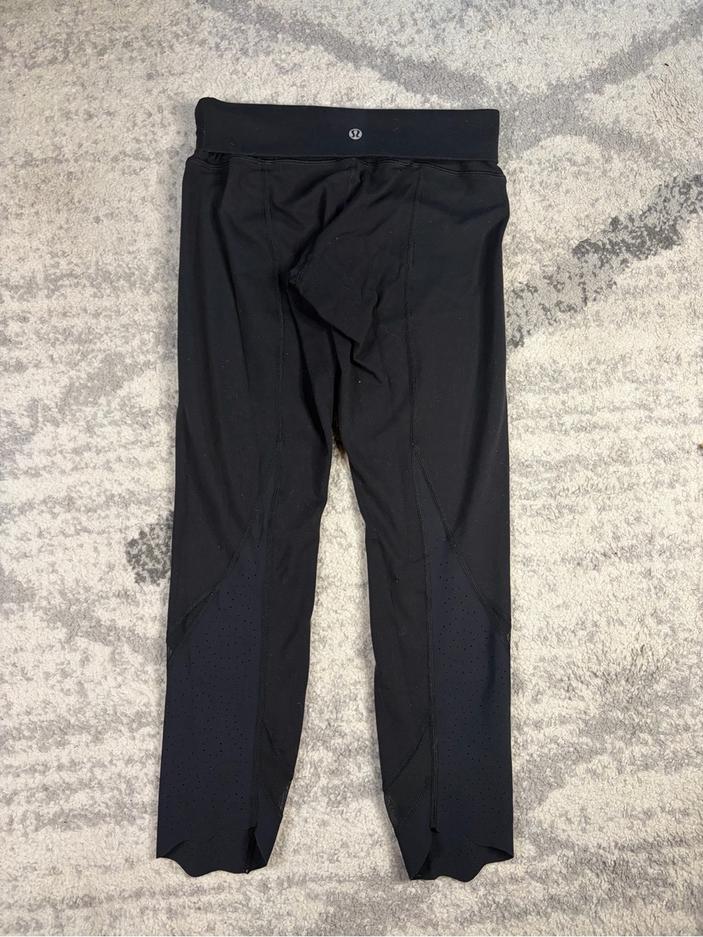 Lululemon Black Fold Over Waist Cropped Leggings Perforated Hem